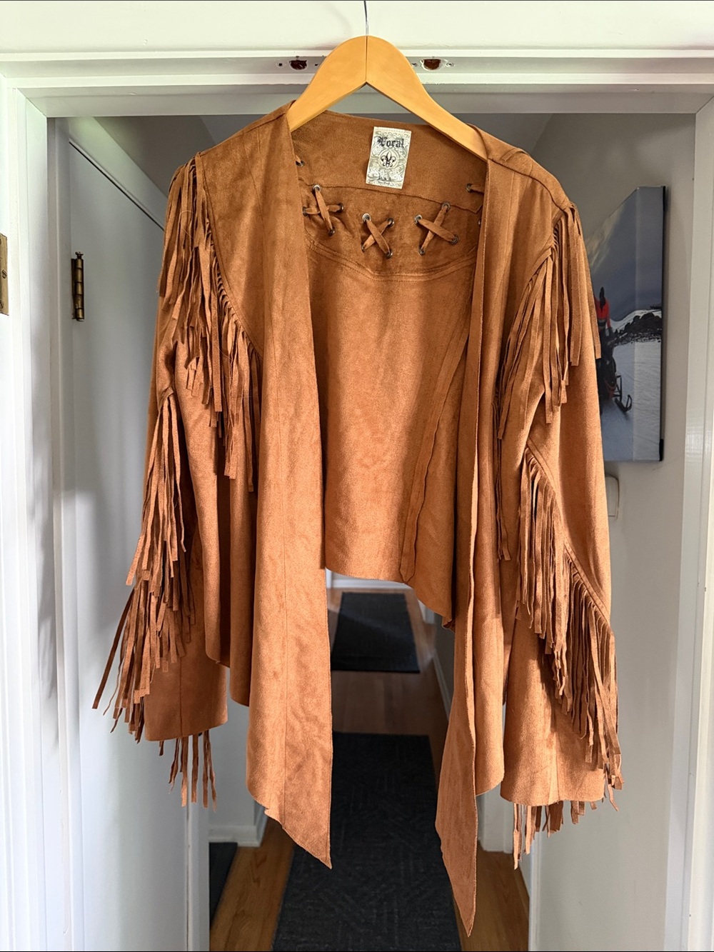 Fringed Suede Open-Front Jacket - Tan Suede